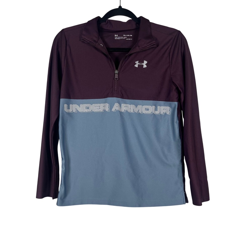 Under Armour 1/4 Zip Pullover‎ Kids Maroon Blue HeatGear Colorblock YXL